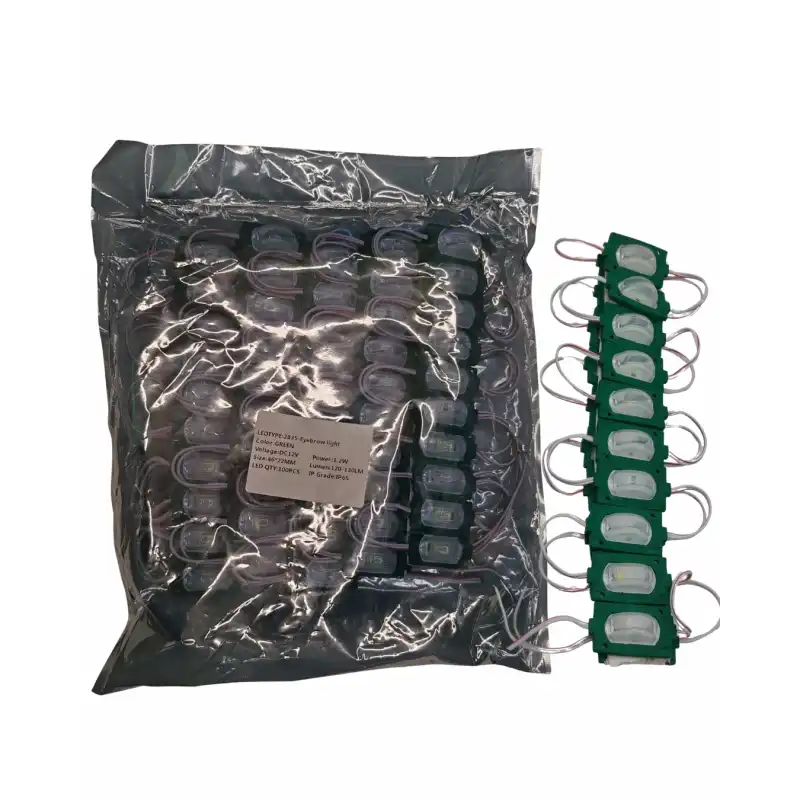 100 Adet 12 Volt 1.2 Watt Dar Açılı Tek Lensli Yeşil Led Modül IP65 1 Paket