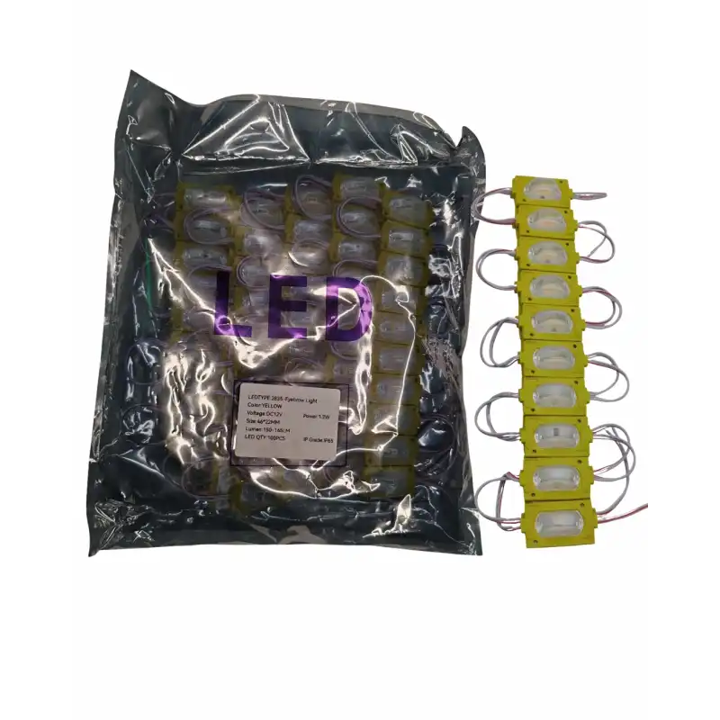 100 Adet 12 Volt 1.2 Watt Dar Açılı Tek Lensli Amber Sarı Led Modül IP65 1 Paket