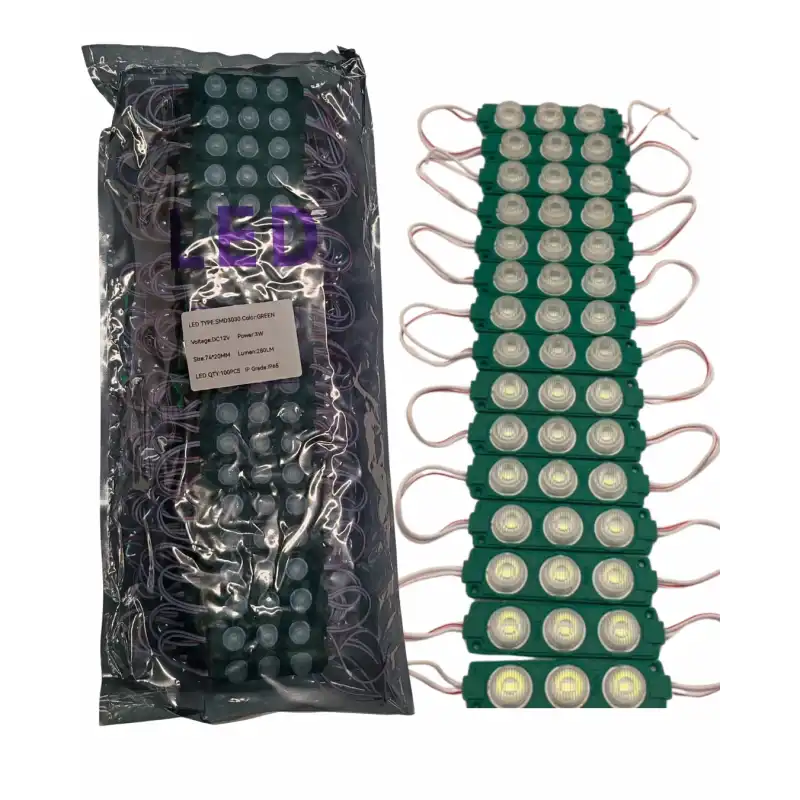 100 Adet 12 Volt 3 Watt 3 Lensli Yeşil 3030 SMD Led Modül IP65 1 Paket