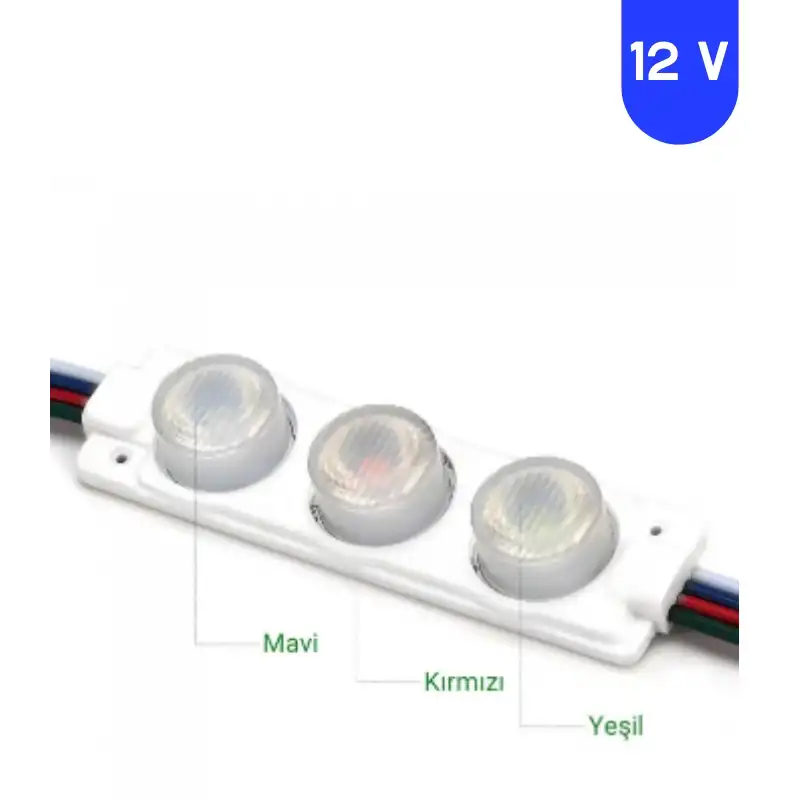 12 Volt 3 Watt 3 Lensli Rgb 3030 SMD Led Modül IP65 10 Adet Modül