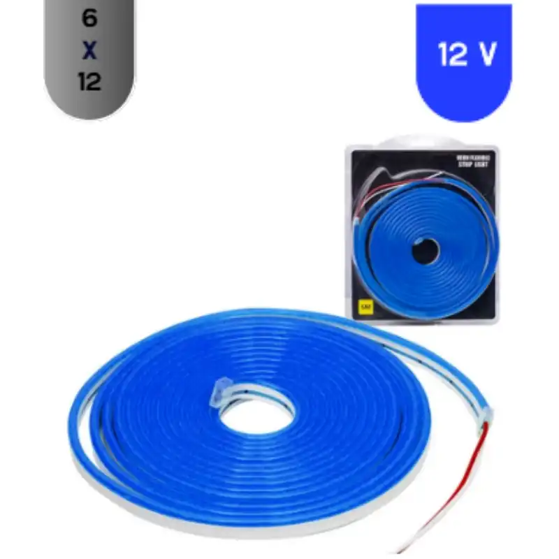 12 Volt 6x12 mm Esnek Neon Led Mavi 5 metre