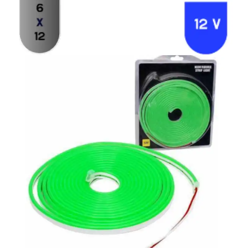 12 Volt 6x12 mm Esnek Neon Led Yeşil 5 metre