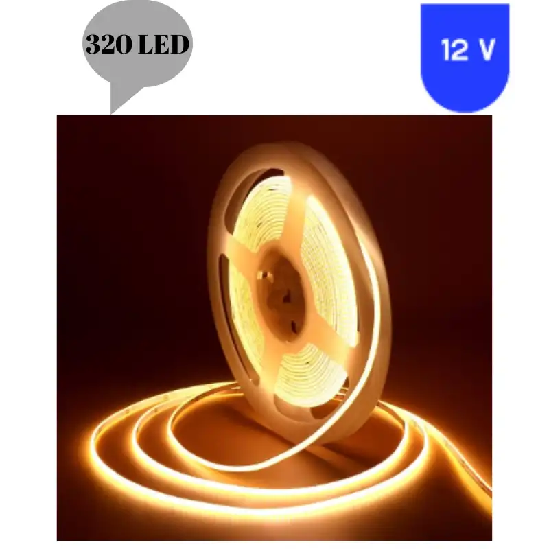 12 Volt 8 mm 320 Ledli Esnek Cob Şerit 3000 K Günışığı İç Mekan 5 Metre