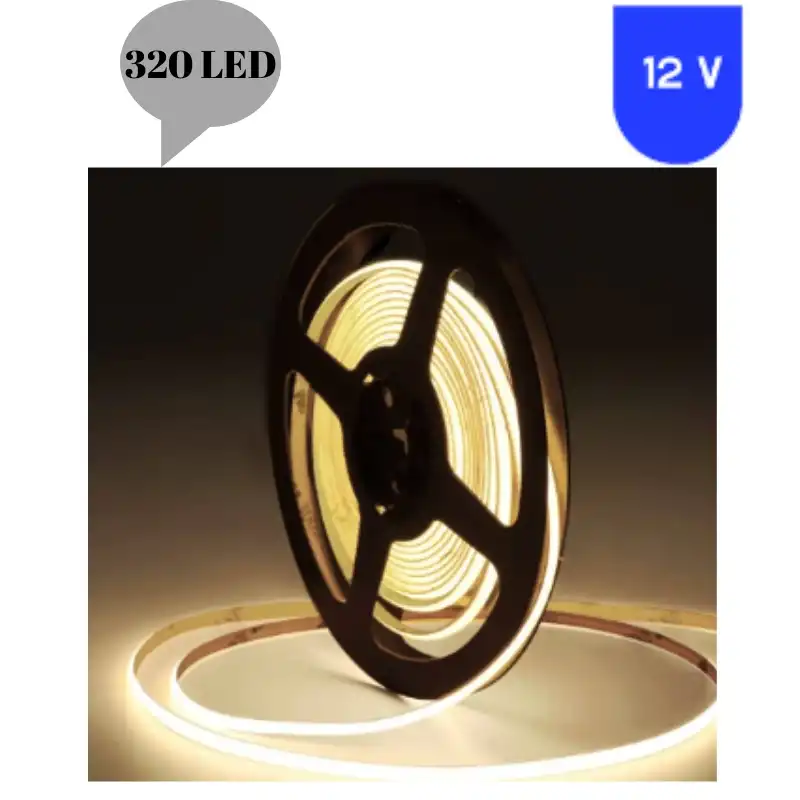 12 Volt 8 mm 320 Ledli Esnek Cob Şerit 4000 K Naturel Beyaz İç Mekan 5 Metre