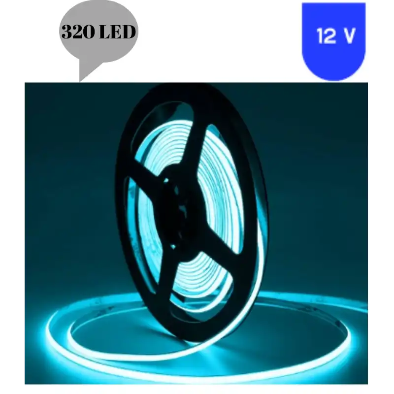 12 Volt 8 mm 320 Ledli Esnek Cob Şerit Turkuaz İç Mekan 5 Metre
