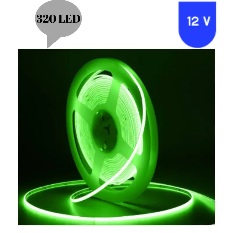 12 Volt 8 mm 320 Ledli Esnek Cob Şerit Yeşil İç Mekan 5 Metre