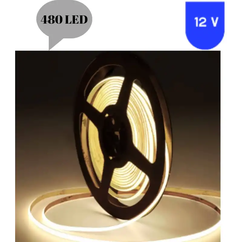 12 Volt 8 mm 480 Ledli Esnek Cob Şerit 4000 K Naturel Beyaz İç Mekan 5 Metre