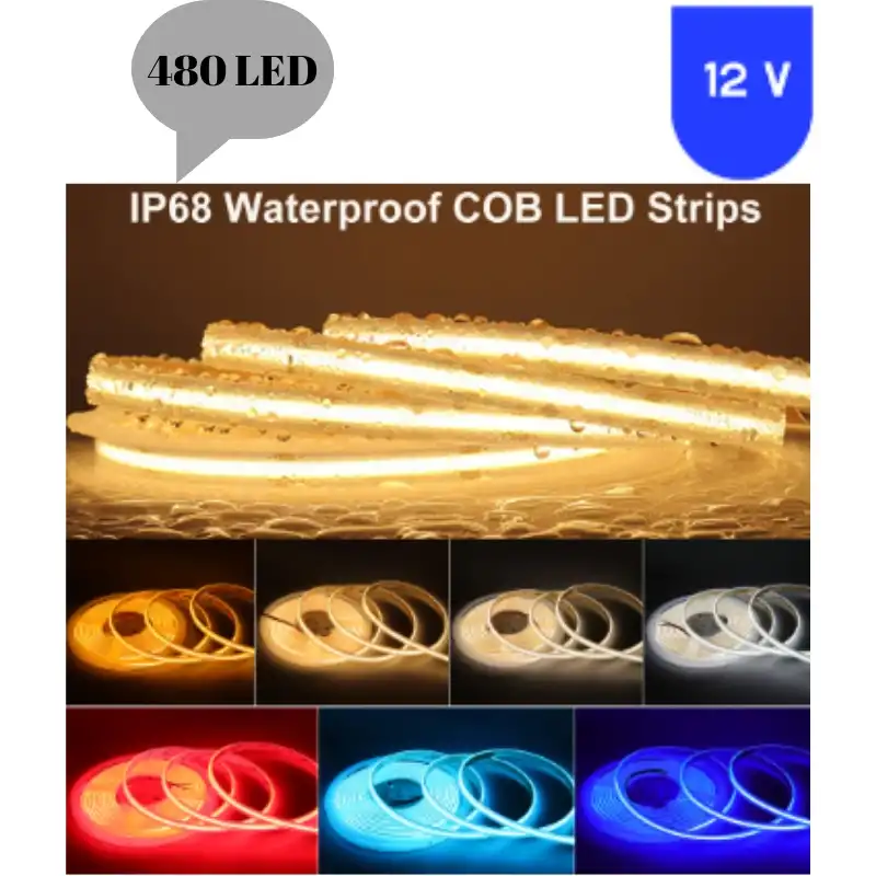 12 Volt 8 mm 480 Ledli Esnek Cob Şerit Sarı Amber Dış Mekan IP68 5 Metre