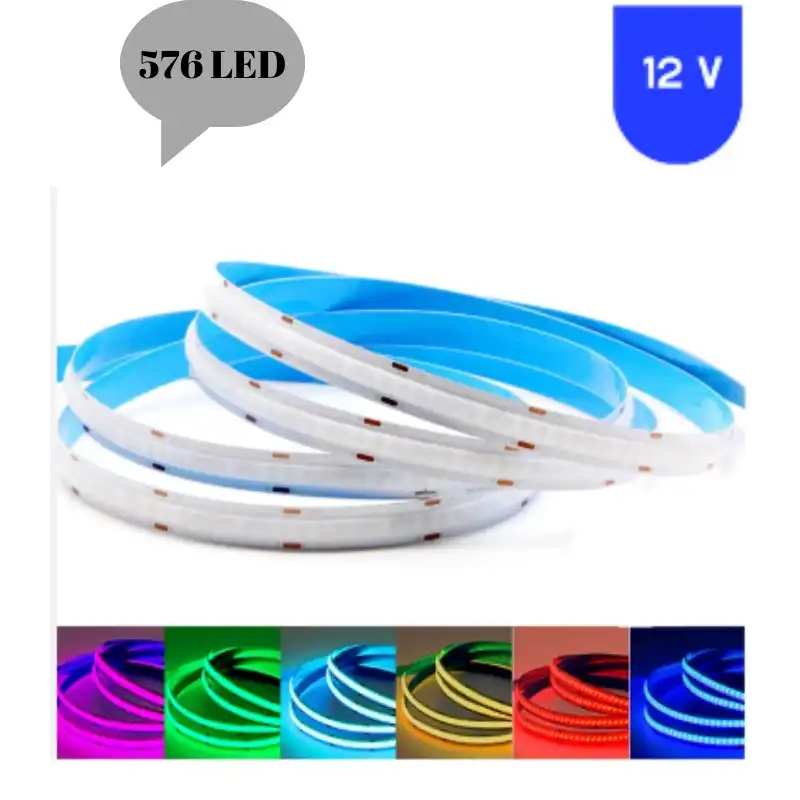 12 Volt 8 mm 576 Ledli Esnek Cob RGB Şerit Led İç Mekan 5 Metre