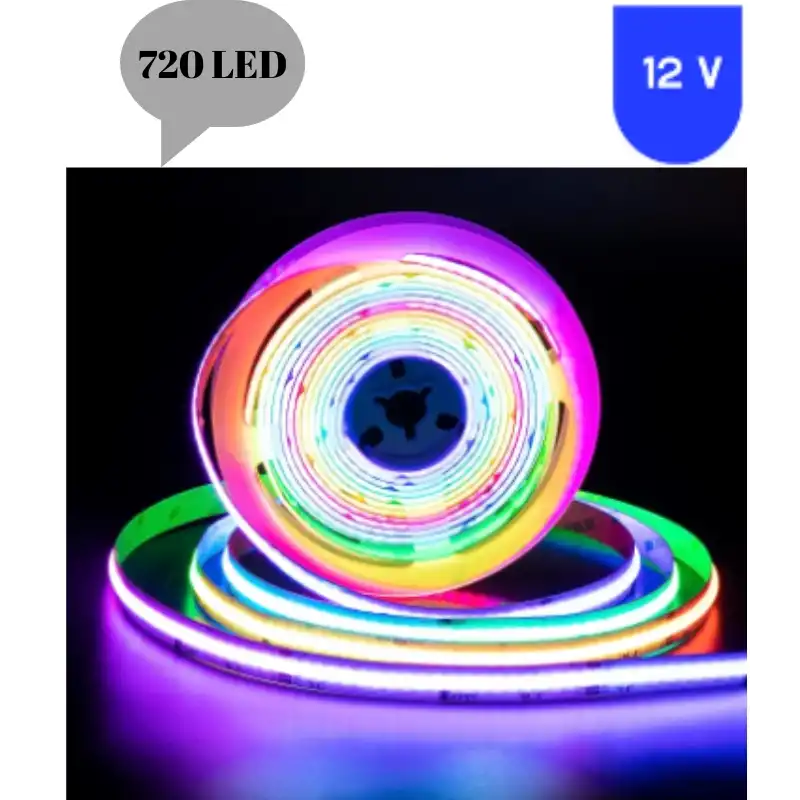 12 Volt 12 mm 720 Ledli Esnek Cob Pixel Magic Kayar Şerit Led İç Mekan 5 Metre