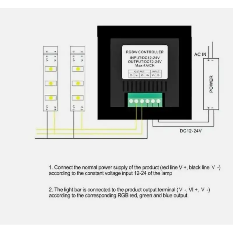 12V - 24V 8A Duvar Tipi Gömme Dokunmatik Cam Panel Tek Renk Led Dimmer