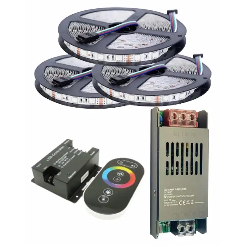 15 Metre 12V 60 Ledli RGB İç Mekan Şerit Led 16,5A Slim Trafo 36 A Dokunmatik RF Led Kontrol Üniteli Set