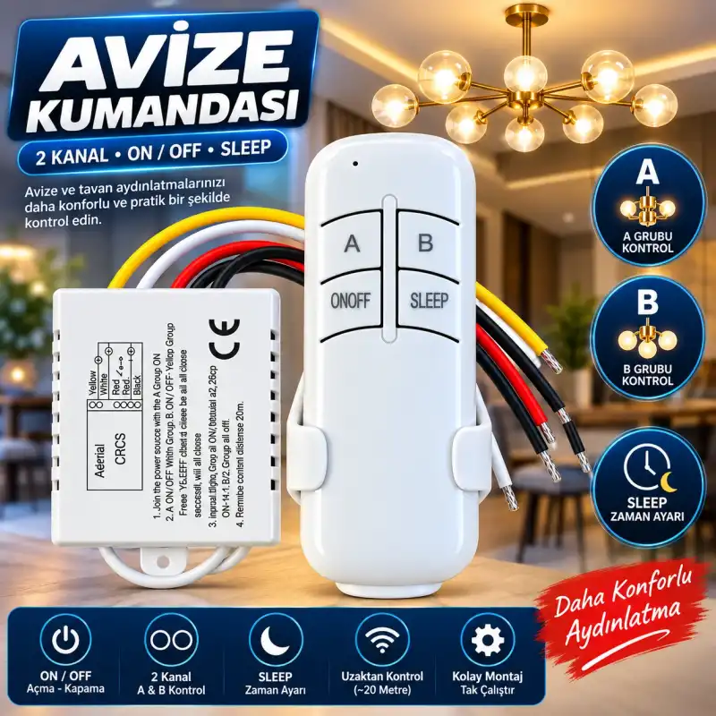 2 Kanallı Avize Kumandası 220 Volt