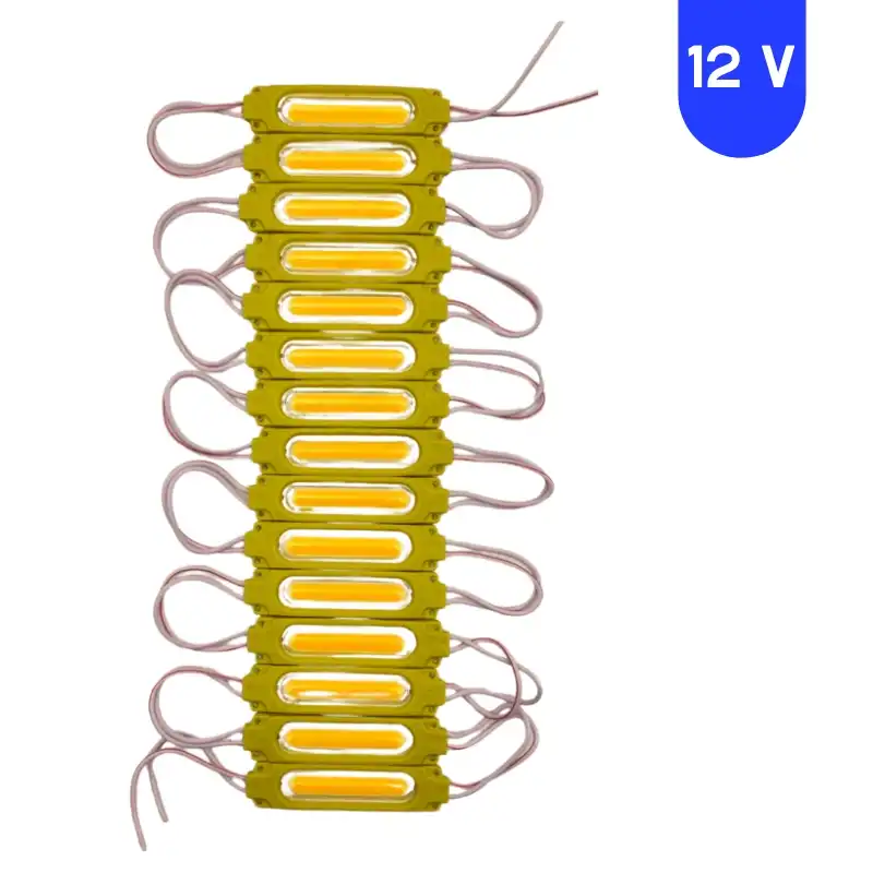 12 Volt 2 Watt Sarı - Amber Cob Led Modül IP65 10 Adet Modül