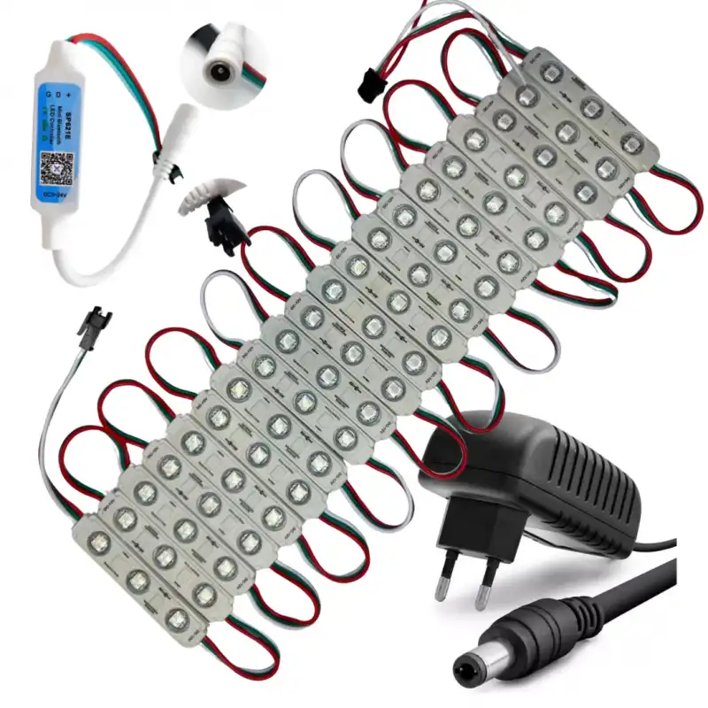 20 Adet 12 V 1,5 Watt Argb 5050 Pixel Cob Led Modül SP621 Bluetooth Cep Telefonundan Kumandalı 3A Plastik Adaptörlü Set