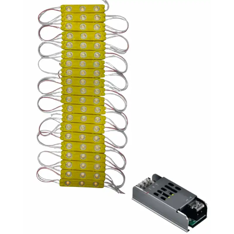 20 Adet 12 Volt 1.2 Watt 3 Lensli Amber 2835 SMD Led Modül IP65 5A Slim Trafo Set