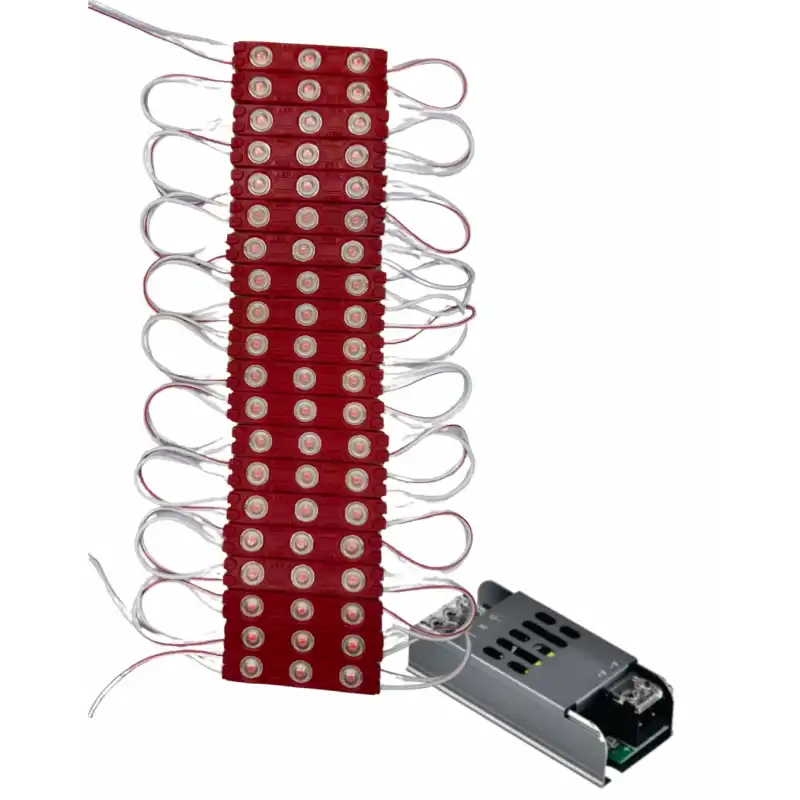 20 Adet 12 Volt 1.2 Watt 3 Lensli Kırmızı 2835 SMD Led Modül IP65 5A Slim Trafo Set