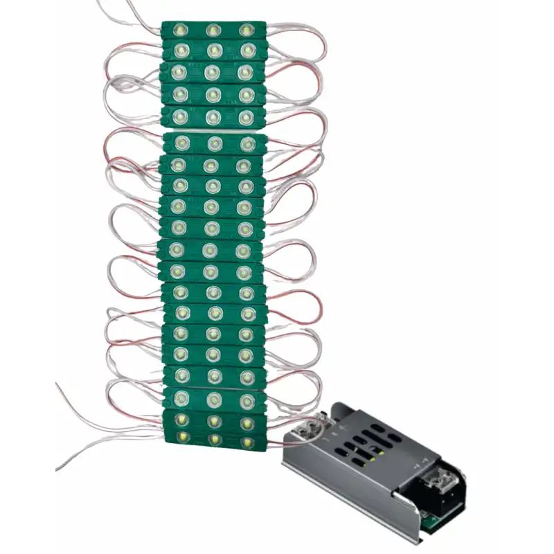 20 Adet 12 Volt 1.2 Watt 3 Lensli Yeşil 2835 SMD Led Modül IP65 5A Slim Trafo Set