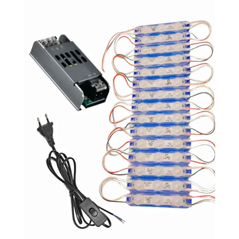 20 Adet 12 Volt 1.5 Watt 3 Lensli Mavi 2835 SMD Led Modül IP65 Modül 5A Trafo ve Arapurlu Güç Kablolu Set