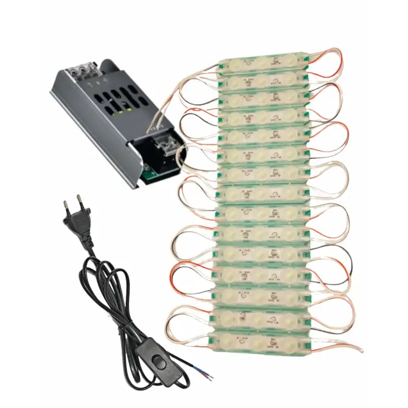 20 Adet 12 Volt 1.5 Watt 3 Lensli Yeşil 2835 SMD Led Modül IP65 Modül 5A Trafo ve Arapurlu Güç Kablolu Set