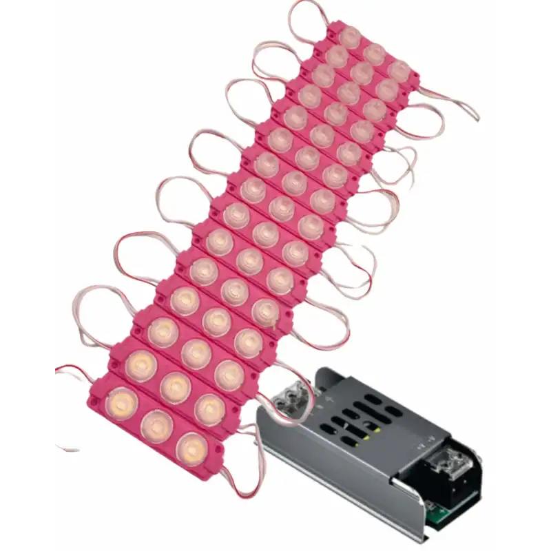 20 Adet 12 Volt 3 Watt 3 Lensli Pembe 3030 SMD Led Modül 5A Slim Trafo Set