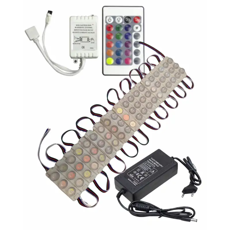 20 Adet 12 Volt 3 Watt 3 Lensli Rgb 3030 SMD Led Modül 24 Tuşlu RGB Kumanda 5A Plastik Adaptör Set