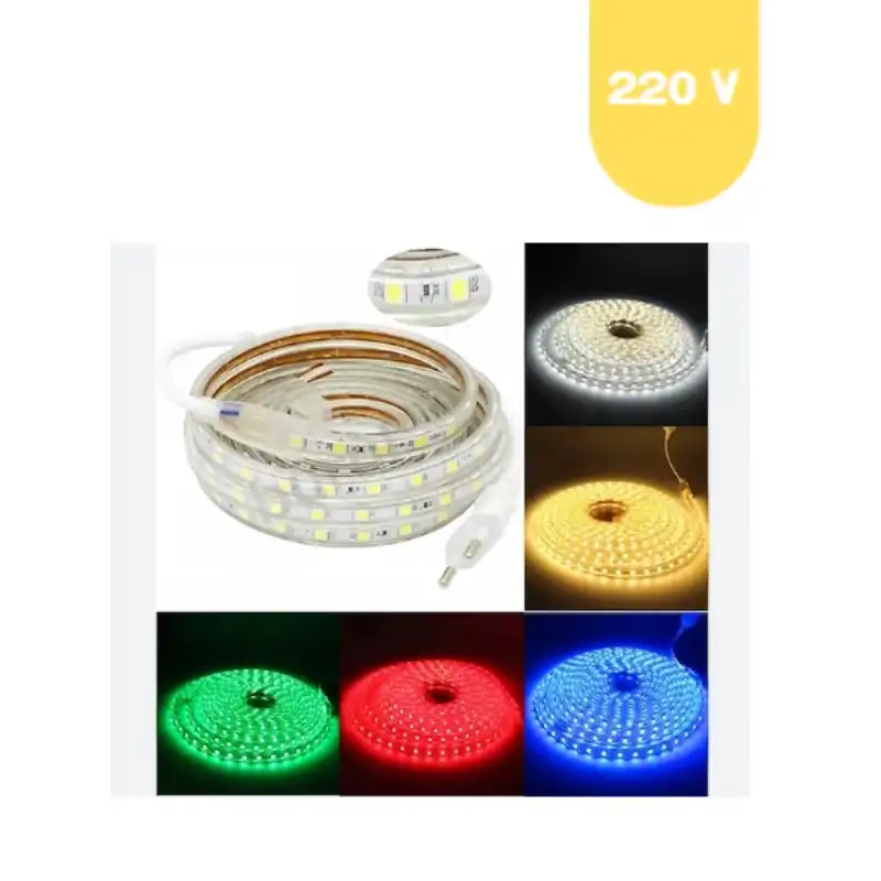 220 Volt RGB 60 Ledli 3 Çipli Hortum Led 5 Metre Güç Kablosu Dahil