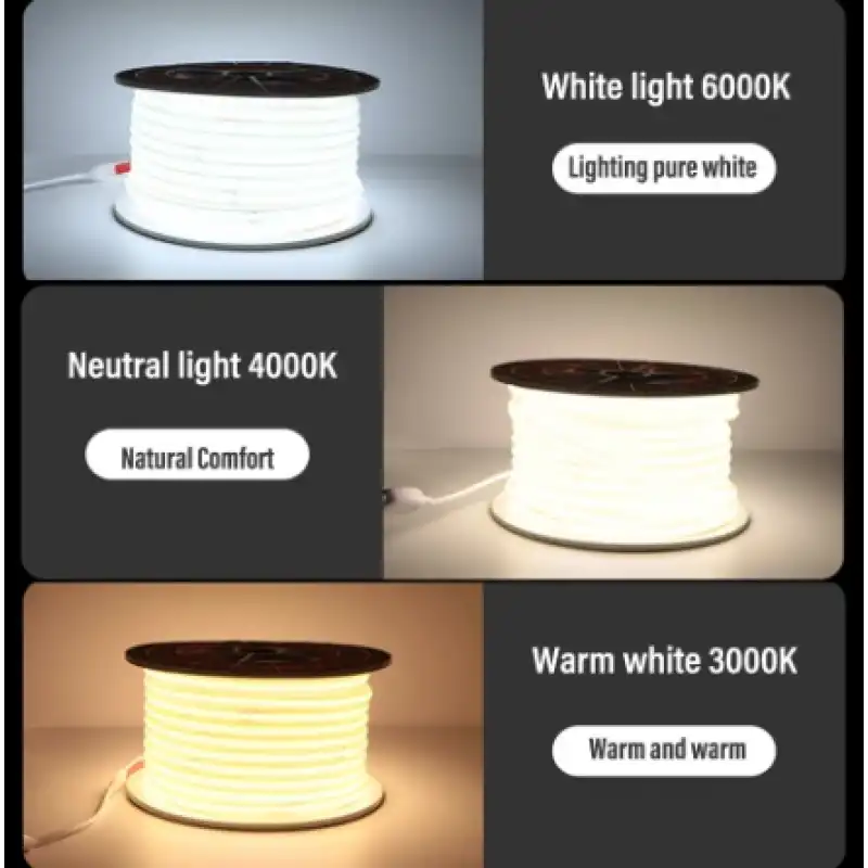 220V 288 Led 6000K Beyaz Işık Esnek Hortum COB LED IP67 Dış Mekan 5 Metre Güç Kablosu Dahil