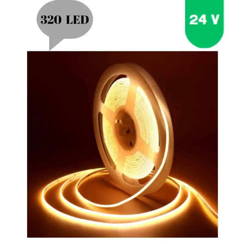 24 Volt 8 mm 320 Ledli Esnek Cob Şerit 3000 K Günışığı İç Mekan 10 Metre