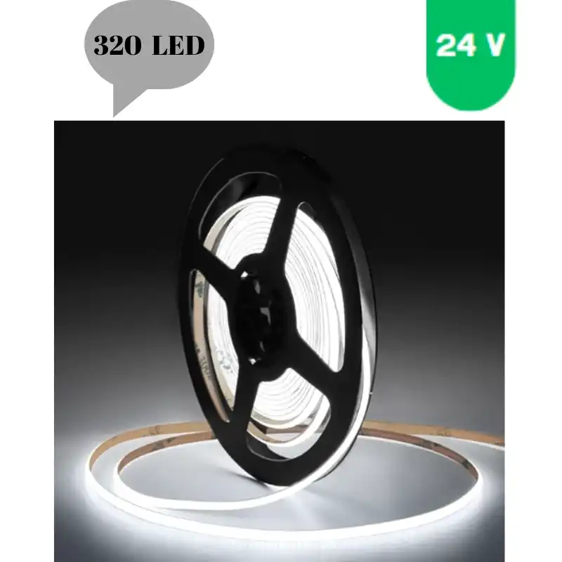 24 Volt 8 mm 320 Ledli Esnek Cob Şerit 6500 K Beyaz İç Mekan 10 Metre