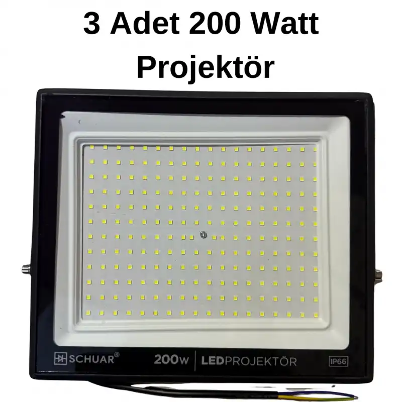 3 Adet Kampanyalı 200 Watt Siyah Slim Kasa 6500K Beyaz Işık IP65 Led Projektör