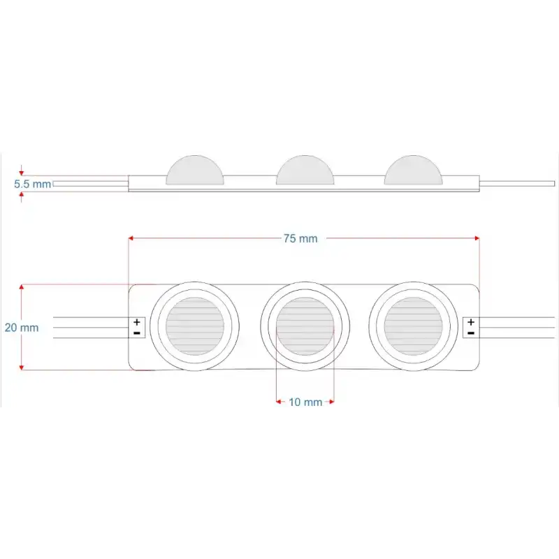 24 Volt 3 Watt 3 Lensli Mavi 3030 SMD Led Modül IP65 10 Adet Modül
