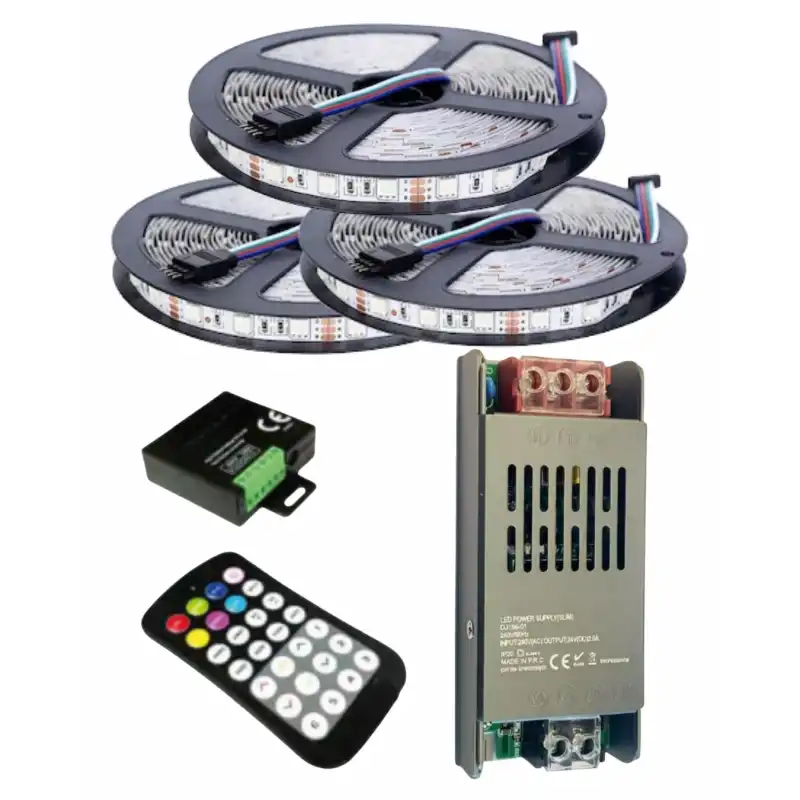15 Metre 12V 60 Ledli RGB İç Mekan Şerit Led 16,5A Slim Trafo 24 A RF Led Kontrol Üniteli Set