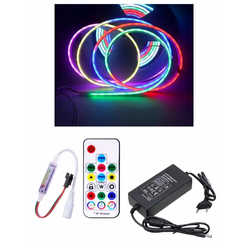 5 Metre 12V 6x12 mm 120 Ledli Argb Pixel Neon Led 17 Tuşlu Sese ve Müziğe Duyarlı RF Kumandalı 5A Plastik Adaptörlü Set