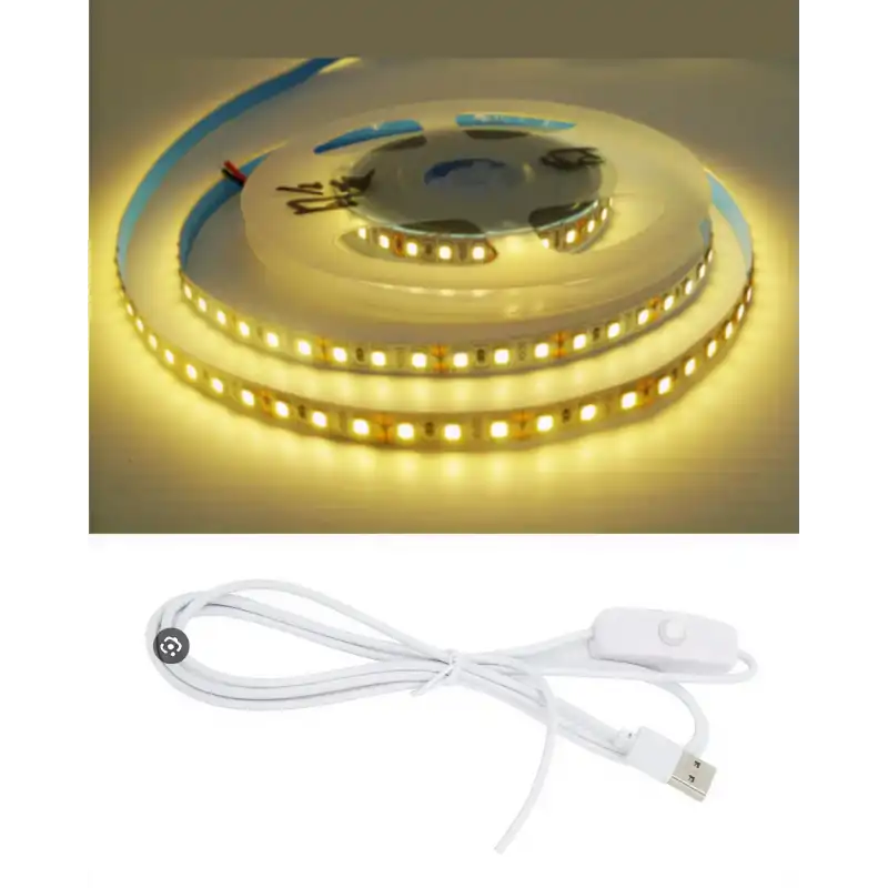 5 Metre 5 Volt 2835 SMD 3000 K Günışığı İç Mekan 60 Ledli Şerit USB li Anahtarlı Beyaz Güç Kablosu Set