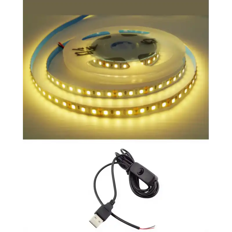 5 Metre 5 Volt 2835 SMD 3000 K Günışığı İç Mekan 60 Ledli Şerit USB li Anahtarlı Siyah Güç Kablosu Set