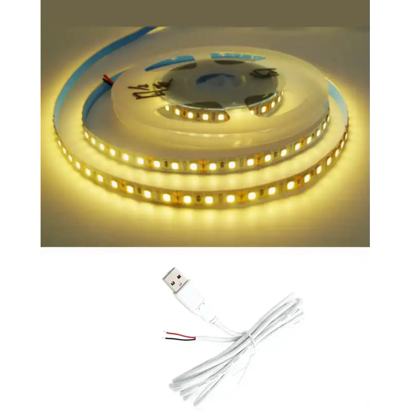 5 Metre 5 Volt 2835 SMD 3000 K Günışığı İç Mekan 60 Ledli Şerit USB li Beyaz Güç Kablosu Set