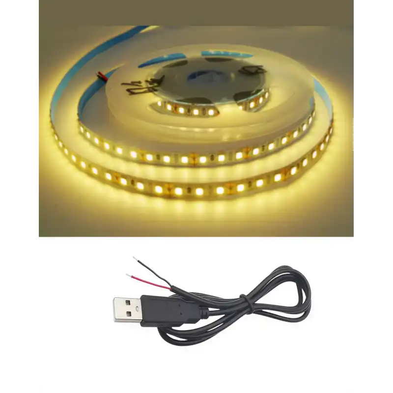 5 Metre 5 Volt 2835 SMD 3000 K Günışığı İç Mekan 60 Ledli Şerit USB li Siyah Güç Kablosu Set