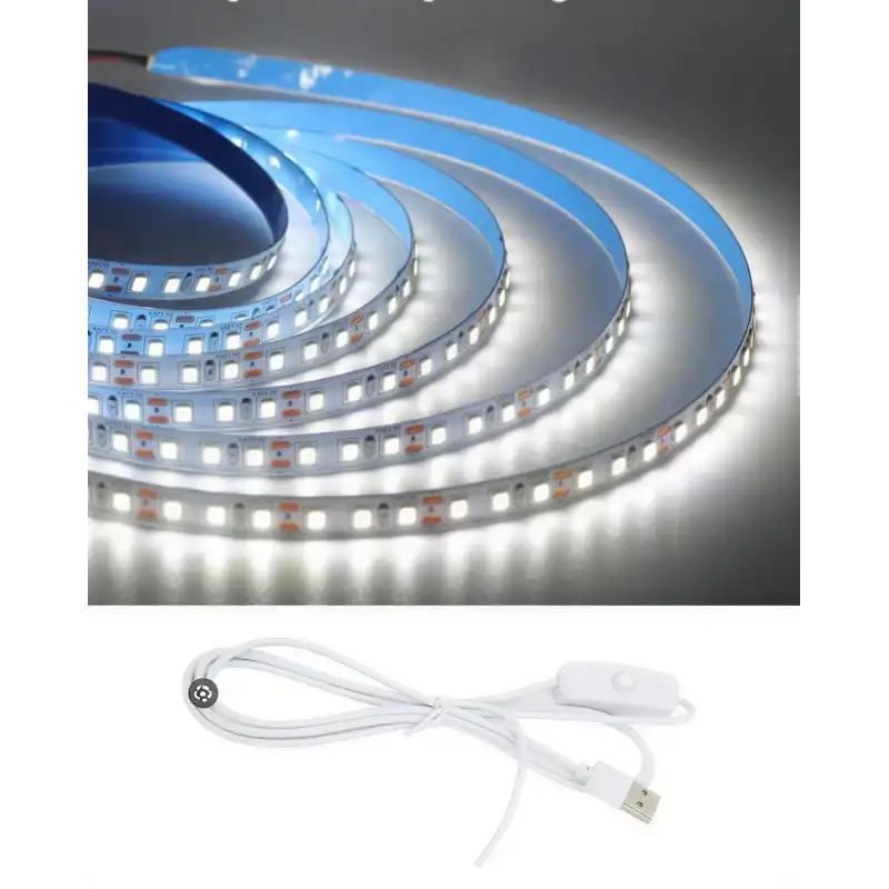 5 Metre 5 Volt 2835 SMD 6500 K Beyaz İç Mekan 60 Ledli Şerit USB li Anahtarlı Beyaz Güç Kablosu Set