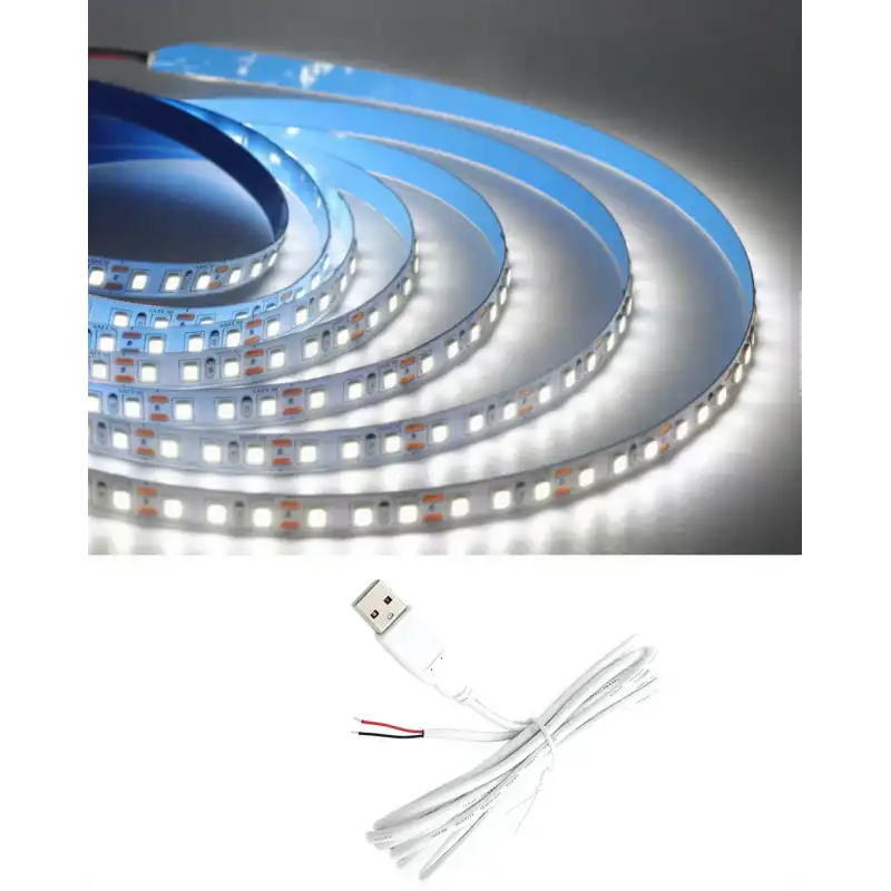 5 Metre 5 Volt 2835 SMD 6500 K Beyaz İç Mekan 60 Ledli Şerit USB li Beyaz Güç Kablosu Set