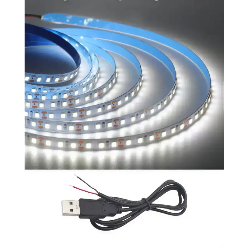 5 Metre 5 Volt 2835 SMD 6500 K Beyaz İç Mekan 60 Ledli Şerit USB li Siyah Güç Kablosu Set