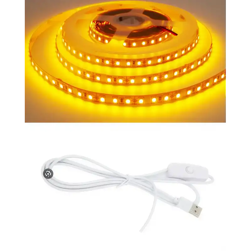 5 Metre 5 Volt 2835 SMD Amber İç Mekan 60 Ledli Şerit USB li Anahtarlı Beyaz Güç Kablosu Set
