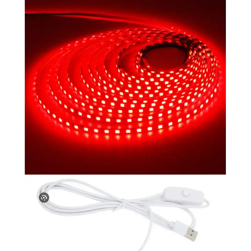 5 Metre 5 Volt 2835 SMD Kırmızı İç Mekan 60 Ledli Şerit USB li Anahtarlı Beyaz Güç Kablosu Set