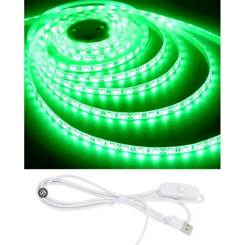 5 Metre 5 Volt 2835 SMD Yeşil İç Mekan 60 Ledli Şerit USB li Anahtarlı Beyaz Güç Kablosu Set