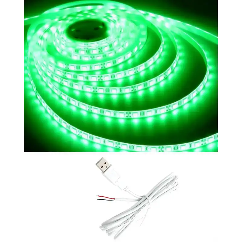 5 Metre 5 Volt 2835 SMD Yeşil İç Mekan 60 Ledli Şerit USB li Beyaz Güç Kablosu Set