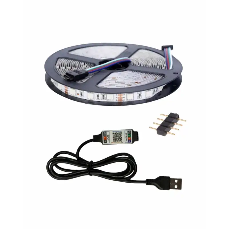 5 Metre 5V 60 Ledli RGB İç Mekan Şerit Led Usb Kablolu Bluetoothlu Telefondan Led Kontrol Üniteli Set