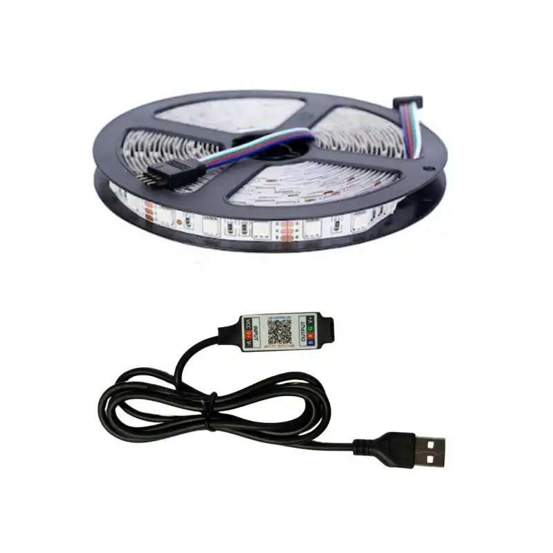 5 Metre 5V 60 Ledli RGB İç Mekan Şerit Led Usb Kablolu Bluetoothlu Telefondan Led Kontrol Üniteli Set