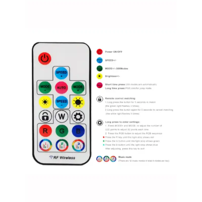5 V-24 V 12 A 17 Tuş Kumandalı Sese ve Müziğe Duyarlı RGB RF Led Kontrol