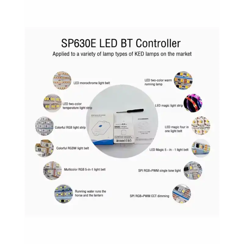 5 V - 24 V 12 A SP630E Bluetooth Sese Duyarlı Pixel Şerit Led Denetleyici 5 Kanal RGBW+WW Led Kontrol Cihazı
