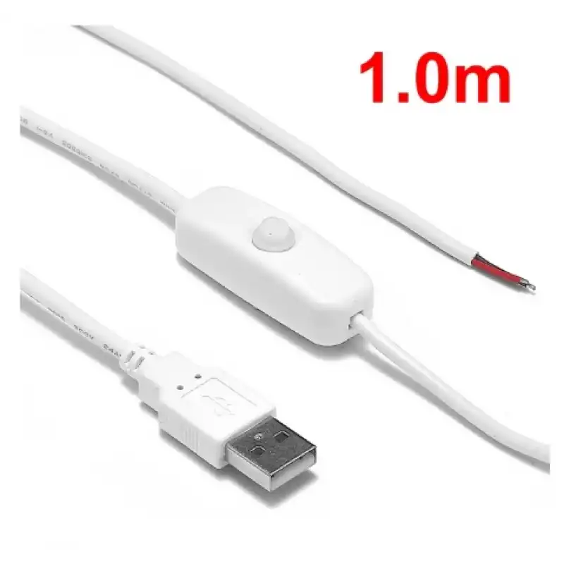 2 Amper 100 cm Switch li Ucu Açık USB li Beyaz Renk Erkek Güç Kablosu